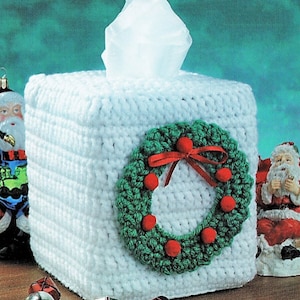 Vintage Crochet Pattern Christmas Wreath Tissue Box Cover Topper PDF Instant Digital Download  Holiday Holder 10 Ply