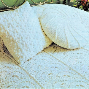 Vintage Crochet Pattern Terrific Trio Fan Panel Bedspread Afghan Bobble Stitch Throw Cushion Set PDF Instant Digital Download 8 Ply