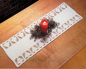 Vintage Crochet Pattern Christmas Tree Table Runner Centerpiece PDF Instant Digital Download Primitive Pines 12x36 5 Ply