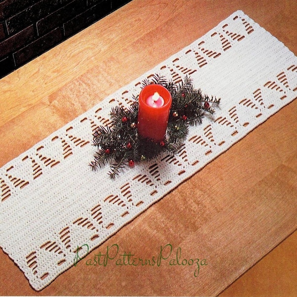 Vintage Crochet Pattern Christmas Tree Table Runner Centerpiece PDF Instant Digital Download Primitive Pines 12x36 5 Ply