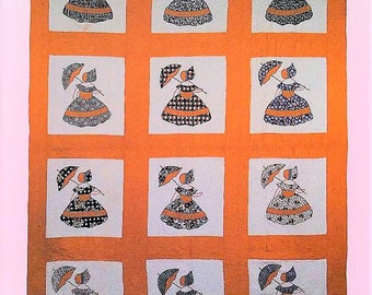 Vintage Sewing Pattern Parasol Petticoat Girls Bed Quilt PDF Instant Digital Download Colonial Crinoline Ladies Applique Blocks 66x87 1920