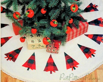 Vintage Sewing Pattern 45" Eyelet Plaid Quilted Christmas Tree Skirt PDF Instant Digital Download Sewn Applique Trees Rustic Holiday Decor