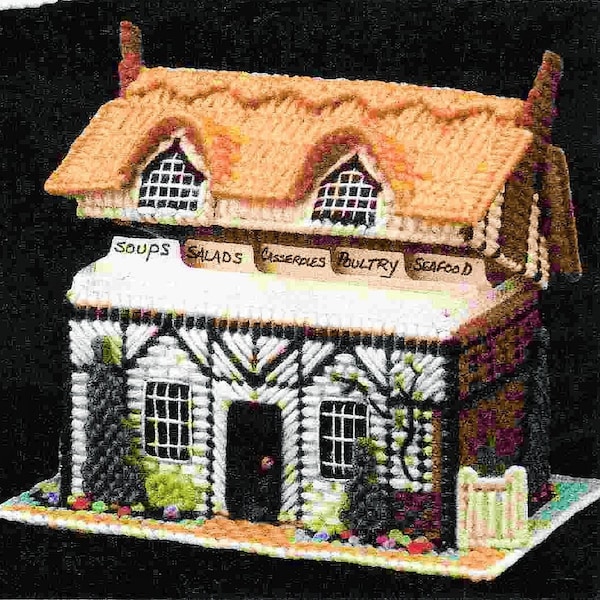 Vintage Plastic Canvas English Tudor Cottage Recipe Box House Pattern PDF Instant Digital Download Recipe Holder 6x7 7 Mesh
