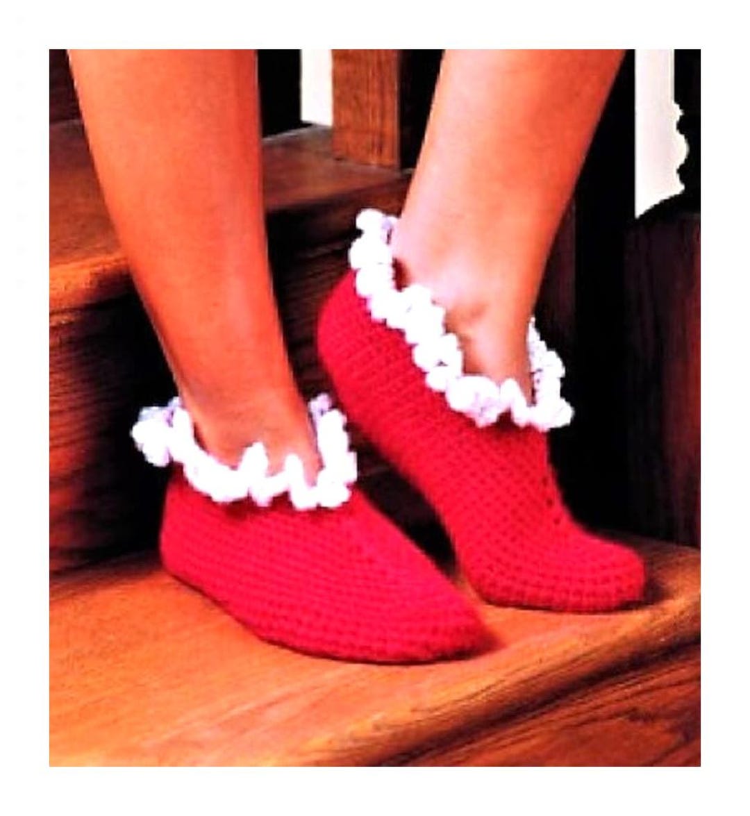 Vintage Crochet Pattern Womens Frilly Ruffle Bootie Slippers PDF ...