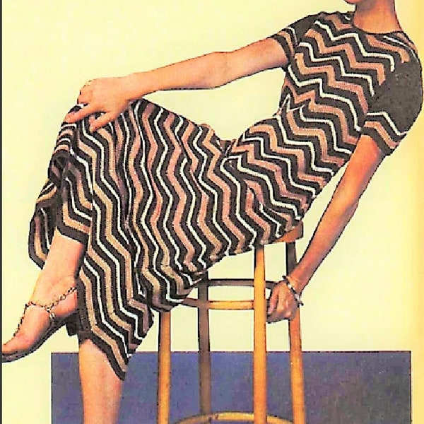 Vintage Crochet Pattern Womens Chevron Striped Mini Midi or Maxi Dress PDF Instant Digital Download Zig Zags Design 5 Ply