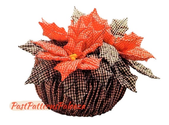 Vintage Sewing Pattern 15" Gingham Christmas Poinsettia Flower Basket Quilted Centerpiece PDF Instant Digital Download Holiday Table Decor