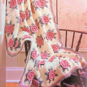 Vintage Crochet Pattern Victorian Rose Granny Square Afghan PDF Instant Digital Download Pretty Flower Motif Blanket 10 Ply