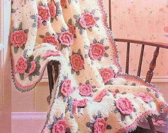 Vintage motif au crochet victorien rose grand-mère carré afghan PDF téléchargement numérique jolie couverture à motif de fleurs 10 épaisseurs