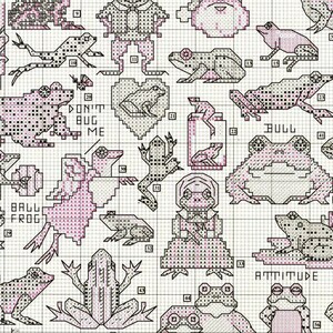 Vintage Cross Stitch Patterns Cute Mini Frog Motifs PDF Instant Digital Download Embroidery Kitsch Quirky Froggy Love Designs A1 image 3