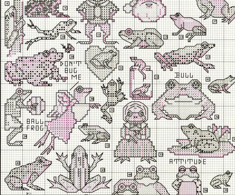 Vintage Cross Stitch Patterns Cute Mini Frog Motifs PDF Instant Digital Download Embroidery Kitsch Quirky Froggy Love Designs A1 image 3