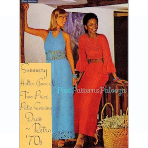 Vintage Crochet Pattern Womens Lace Summer Halter Gown & Patio Evening Maxi Dress PDF Instant Digital Download Retro Boho 5 Ply