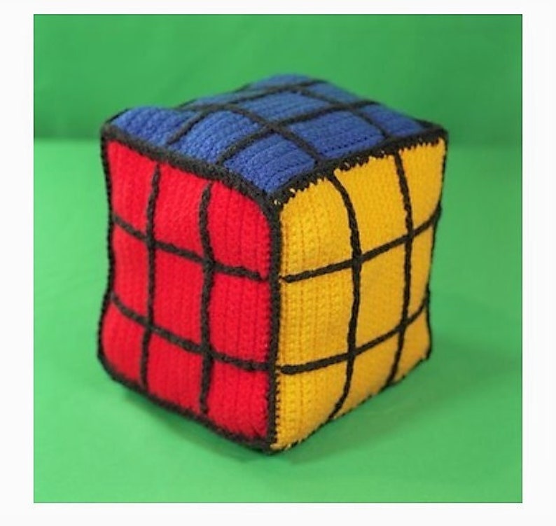 Vintage Crochet Pattern 8" Rubik's Cube Square Puzzle Pillow or Toy PDF Instant Digital Download Retro 1980s Plush Novelty Amigurumi 4 Ply imagem 2