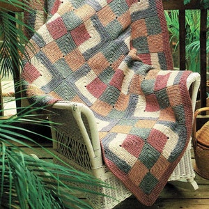 Vintage Crochet Pattern Beautiful Log Cabin Squares Afghan PDF Instant Digital Download Patchwork Quilt Blocks Design Blanket 48x64 10 Ply