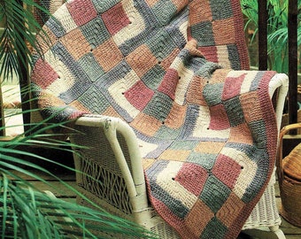 Vintage Crochet Pattern Beautiful Log Cabin Squares Afghan PDF Instant Digital Download Patchwork Quilt Blocks Design Blanket 48x64 10 Ply