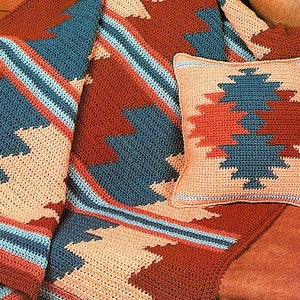 Vintage Crochet Afghan Pattern Southwestern Desert Sunset Blanket & Pillow Set PDF Instant Digital Download Navajo Indian Design 10 Ply image 4