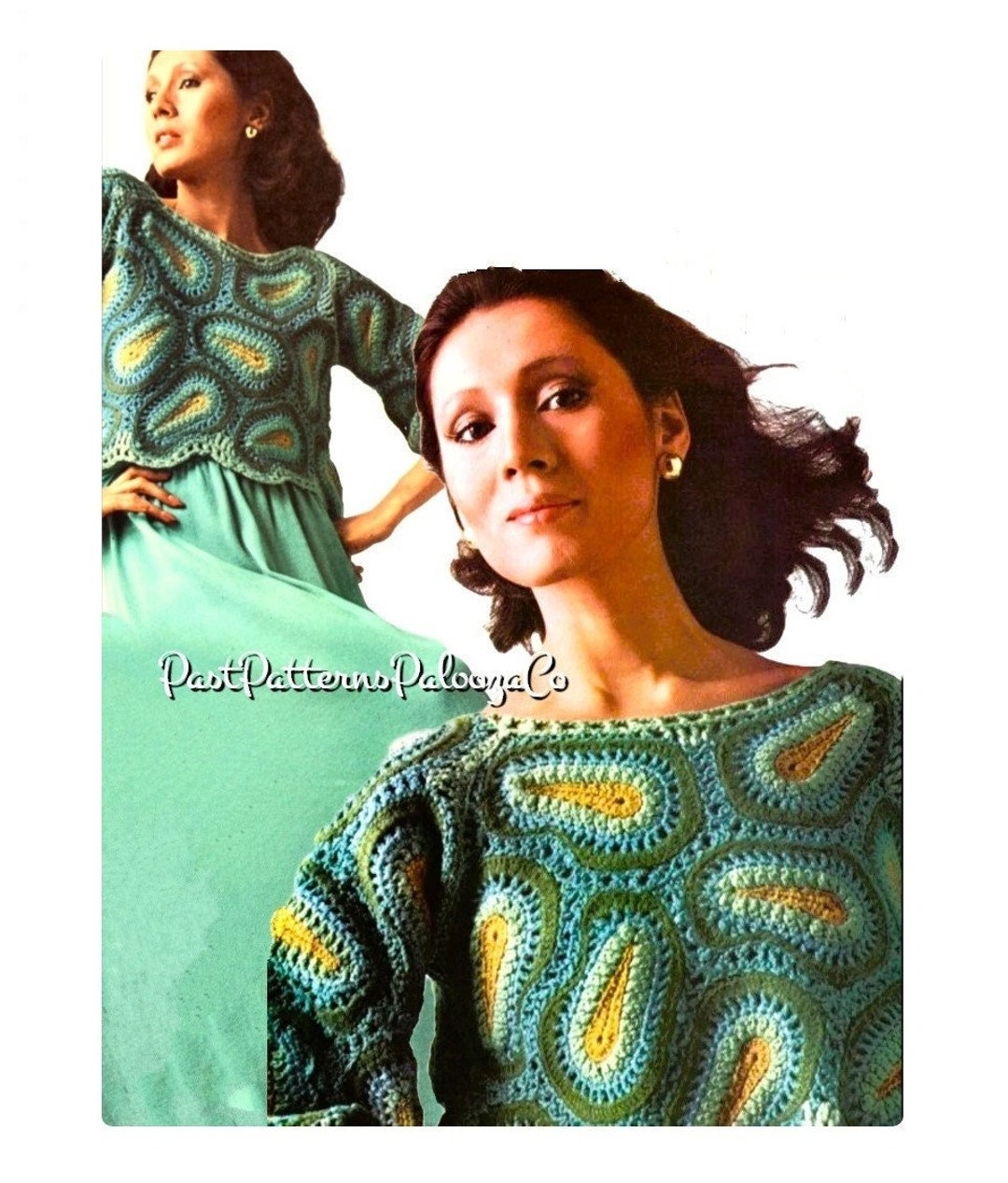 Vintage Crochet Pattern Womens Paisley Motif Blouse Crop Top PDF