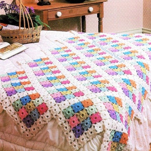 Vintage Crochet Pattern Mini Medallions Afghan PDF Instant Digital Download Mosaic Pastel Granny Squares Throw Blanket 48x78 10 Ply