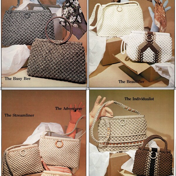 Macramé Appliqué Purses • Boho 1970s Macrame Bags Handbag Designs Bag Patterns • Pattern Book 70s Vintage • Instant Download PDF