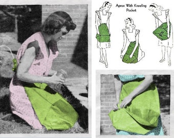 Vintage Sewing Pattern Womens Kneeling Work Apron PDF Instant Digital Download Easy Sew Gardening Working Large Pocket c. 1940s Design