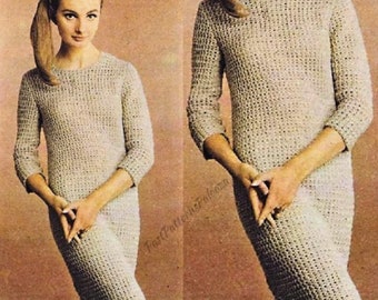 Vintage Crochet Pattern Womens Simple Classic Shapely Shift Dress PDF Instant Digital Download DK 8 Ply