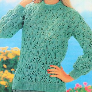 Vintage Knitting Pattern Womens Ivy Leaf Stitch Lacy Knit Pullover Sweater Jumper Top PDF Instant Digital Download Long Sleeved 4 Ply image 2