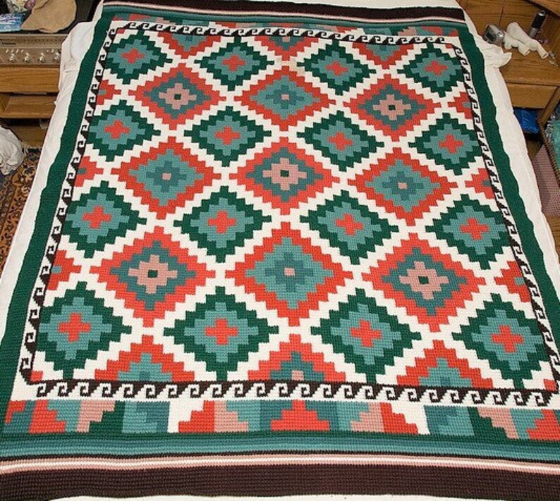 Vintage Crochet Geometric Indian Afghan Pattern PDF Instant Digital ...