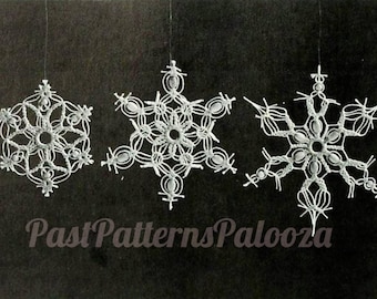 Vintage Macrame Pattern 3-4" Christmas Snowflakes Ornaments PDF Instant Digital Download Retro Holiday Knotwork Tree or Window Decor