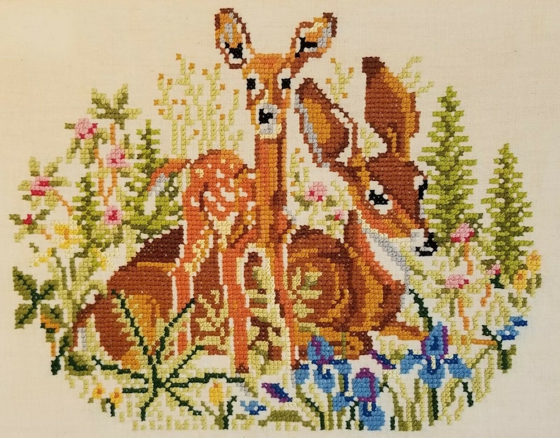 Vintage Cross Stitch Pattern Woodland Deer Family Stag Buck Doe Fawn PDF Instant Digital Download Embroidery Needlepoint Forest Animals 1942 image 2
