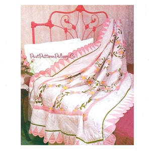 Vintage Sewing Pattern Pink Dogwood Bed Quilt Instant Digital Download Appliqued Flowering Tree Vines Bedspread