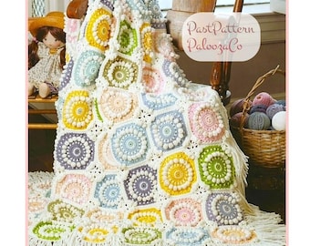 Vintage Crochet Pattern Snowy Pastel Popcorn Medallions Afghan PDF Instant Digital Download Retro Motifs