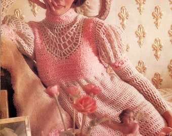Vintage Crochet Pattern Boho Lace Romantic Juliet Mini Tunic Dress PDF Instant Digital Download Empire 1970s Mini Midi or Maxi Dress 12 Ply