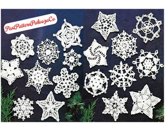Vintage Christmas Ornaments Crochet Pattern 4" Lacy Snowflakes Stars Victorian 18 Designs PDF Instant Digital Download