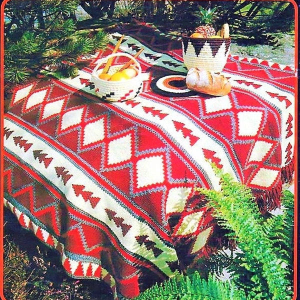 Vintage Knitting Pattern Navajo Native American Indian Blanket Afghan PDF Instant Digital Download Southwestern Aztec Diamonds Design 10 Ply