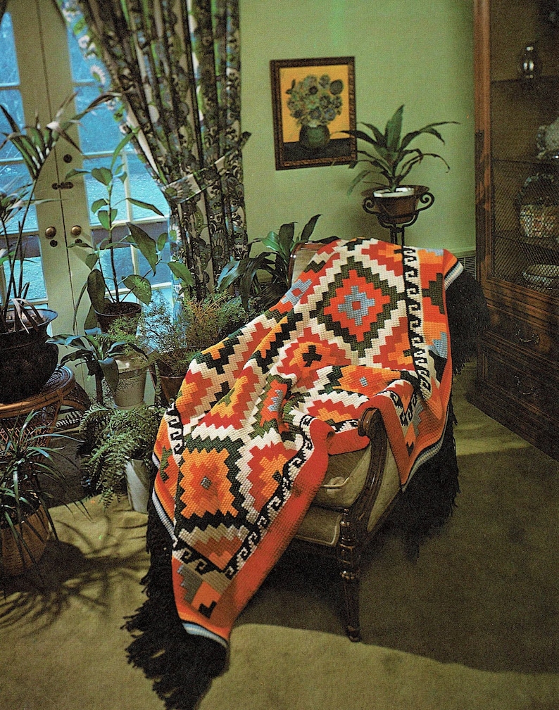 Vintage Crochet Geometric Indian Afghan Pattern PDF Instant Digital ...