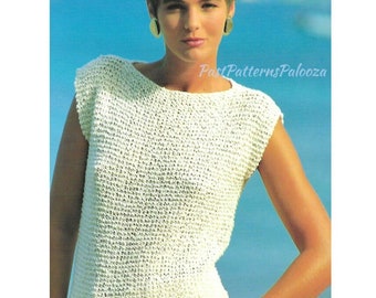 Vintage Knitting Pattern Womens Easy Knit Simple Garter Stitch Top Short Sleeve Summer Pullover PDF Instant Digital Download Cotton 10 Ply