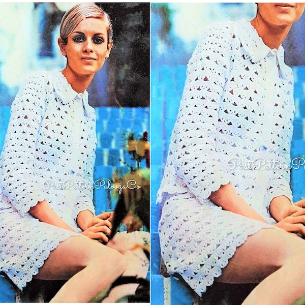 Vintage Quick Crochet Pattern Womens Twiggy Lace Shell Suit Jacket Skirt Set PDF Instant Digital Download 60s Easy Beginners Outfit