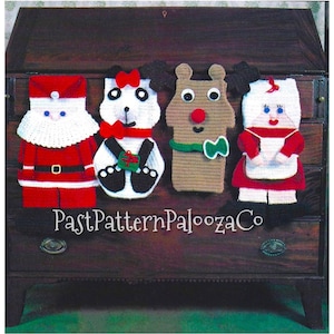 Vintage Crochet Pattern Cute Mr and Mrs Santa Claus Panda Bear Rudolph Reindeer Christmas Stockings PDF Instant Digital Download 4 Ply