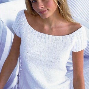 Vintage Knitting Pattern Womens Knit Top Short Sleeve Sweater Simple Scoop Neck Summer Pullover Top PDF Instant Digital Download DK