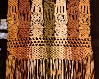 Vintage Macrame Pattern Large Boho Wall Hanging Curtain 4 Foot PDF Instant Download Retro 1970s Hippie Wall Art Gold Rust Green