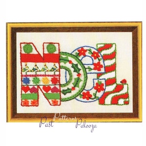 Vintage Crewel Embroidery Christmas Pattern NOEL PDF Instant Download Mini Stitchery Holiday Motif Sampler 5x7