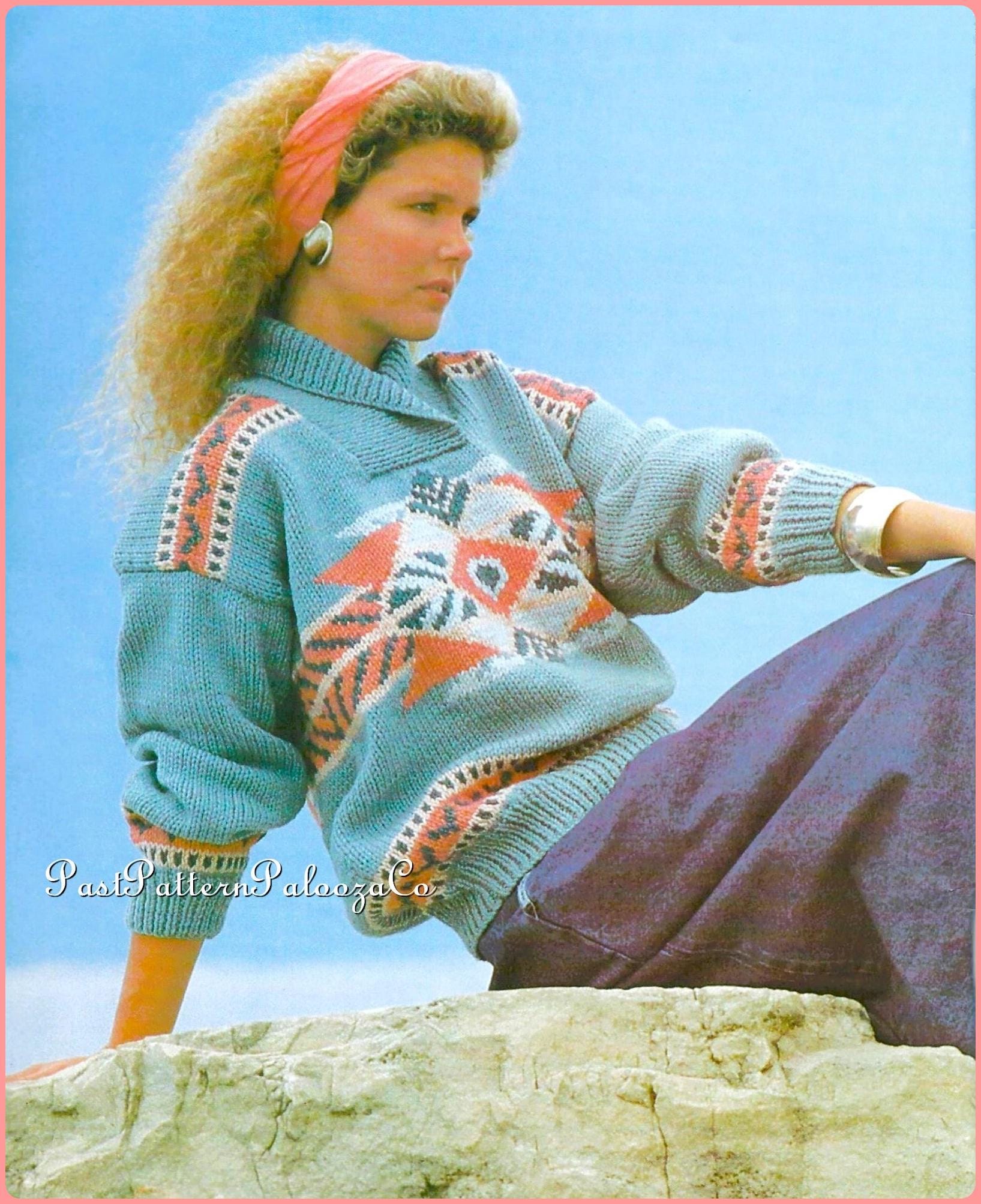 Vintage Knitting Pattern Womens Santa Fe Shawl Collar Sweater PDF