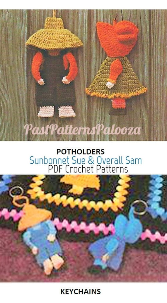 Vintage Crochet Pattern Sunbonnet Sue and Overall Sam Pot Holders