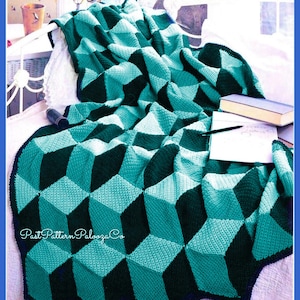 Vintage Crochet Afghan Pattern Diamond Building Blocks PDF Instant Digital Download Geometric Throw Blanket 10 Ply