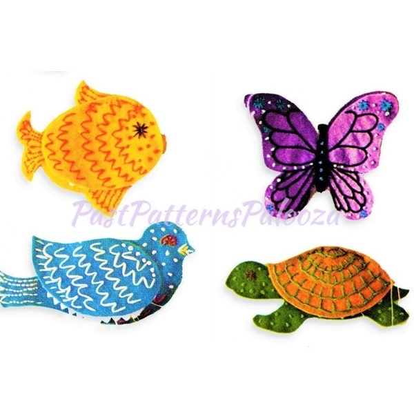 Vintage Sewing Pattern Cute Kitsch Felt Animal Needle Book Cases PDF Instant Digital Download Embroidered Fish Bird Butterfly Turtle Holders