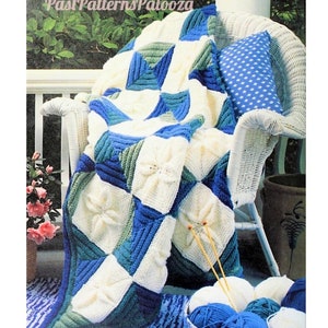 Vintage Knitting Pattern Raised Leaf Squares Motif Afghan PDF Instant Digital Download Pretty Cozy Throw Blanket 48x59 10 Ply