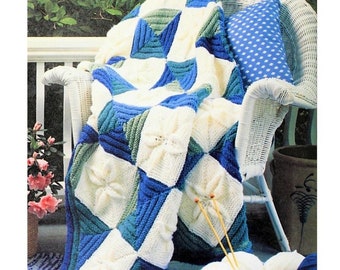 Vintage Knitting Pattern Raised Leaf Squares Motif Afghan PDF Instant Digital Download Pretty Cozy Throw Blanket 48x59 10 Ply