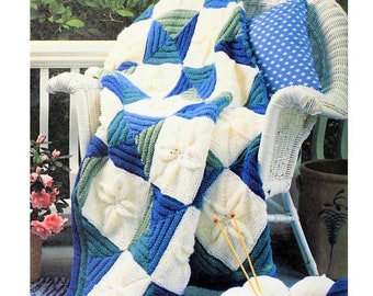 Vintage Knitting Pattern Raised Leaf Squares Motif Afghan PDF Instant Digital Download Pretty Cosy Throw Blanket 48x59 10 Ply