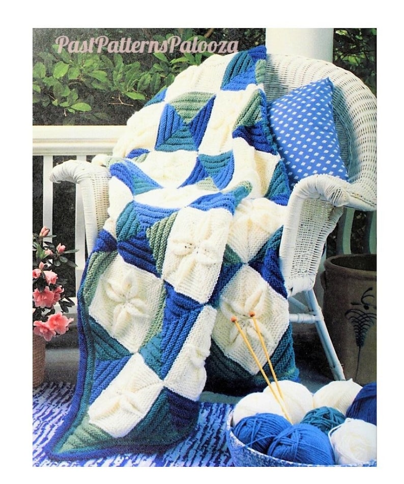 Vintage Knitting Pattern Raised Leaf Squares Motif Afghan PDF Instant Digital Download Pretty Cozy Throw Blanket 48x59 10 Ply image 1
