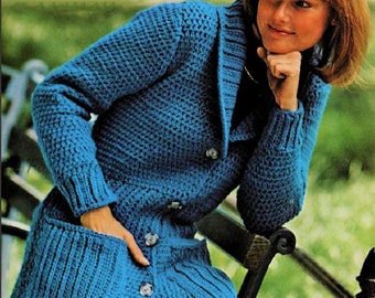 Vintage Crochet Pattern Womens Classic Shawl Collared Cardigan Sweater Jacket PDF Instant Digital Download 10 Ply S M L