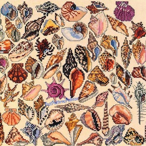 Vintage Cross Stitch Patterns Mini Sea Shells Motifs PDF Instant Digital Download Embroidery Conch Scallop Snail 60 Seashells 1-3" A1